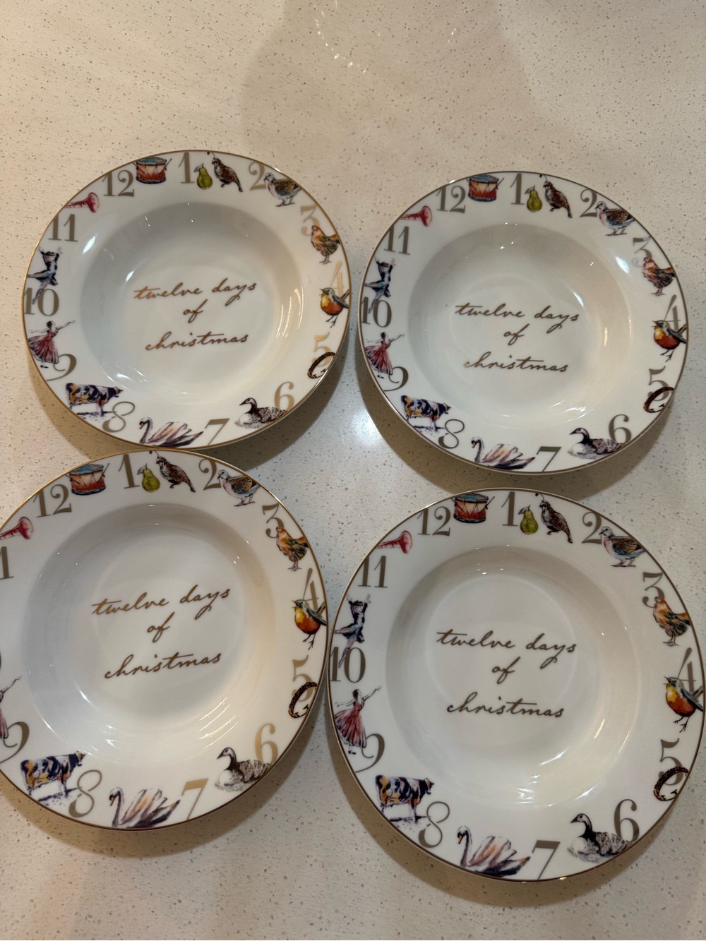 New Better Homes And Gardens 9” 12 Days Of Christmas Bowls Set Of 4